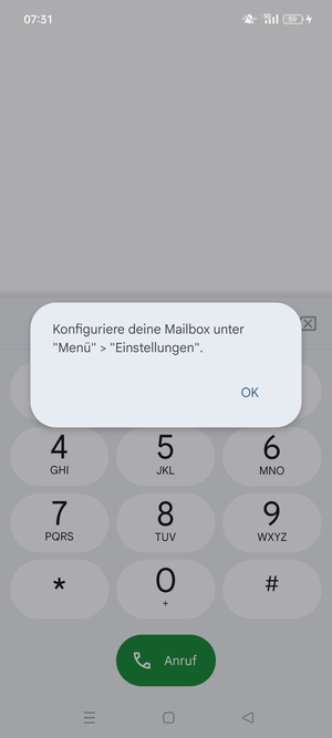 Falls Ihre Voicemail nicht eingerichtet ist, wählen Sie OK