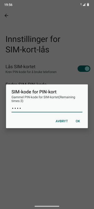 Skriv inn en Gammel PIN-kode for SIM-kort og velg OK