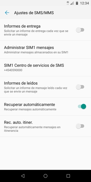 Seleccione SIM Centro de servicios de SMS