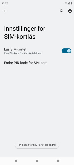 Din PIN-kode for SIM-kort er endret