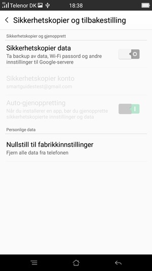 Slå på Sikkerhetskopier data