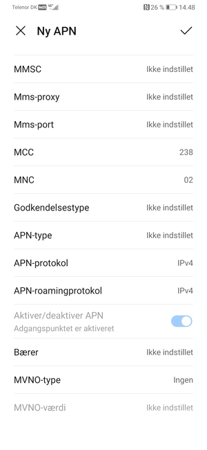 Scroll ned og indtast internet-oplysninger