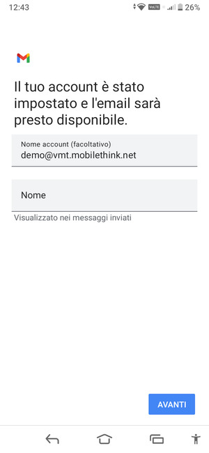 Scegli un nome per il tuo account e inserisci il tuo nome. Seleziona AVANTI