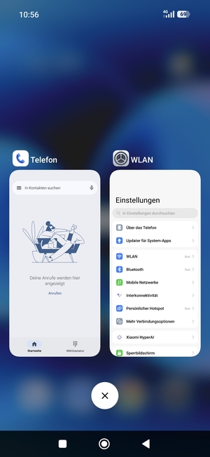 Wählen Sie das Symbol Löschen, um alle laufende Apps zu schließen
