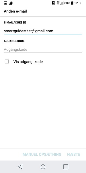Indtast din Gmail adresse og vælg ADGANGSKODE