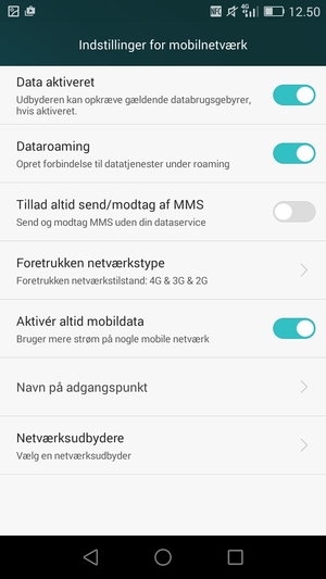 Slå Dataroaming til eller fra