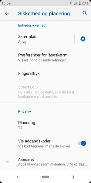Scroll til og vælg Avanceret