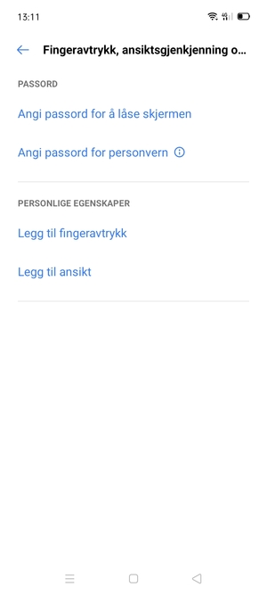 Velg Angi passord for å låse skjermen