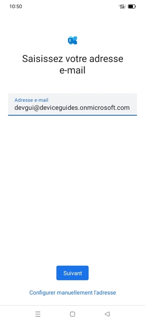 Saisissez votre adresse e-mail et sélectionnez Configurer manuellement l'adresse