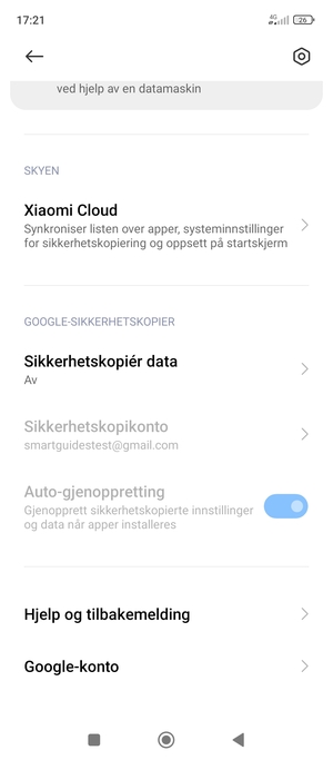 Bla til og velg Sikkerhetskopiér data