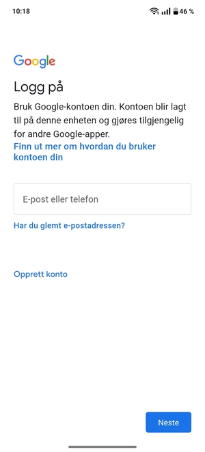 Skriv inn din Gmail-adresse og velg Neste