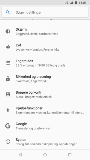 Scroll til og vælg Sikkerhed og placering