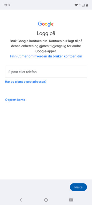 Skriv inn din Gmail-adresse og velg Neste