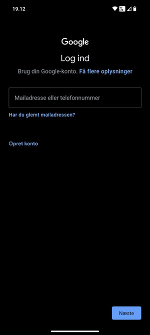 Indtast din Gmail adresse og vælg Næste