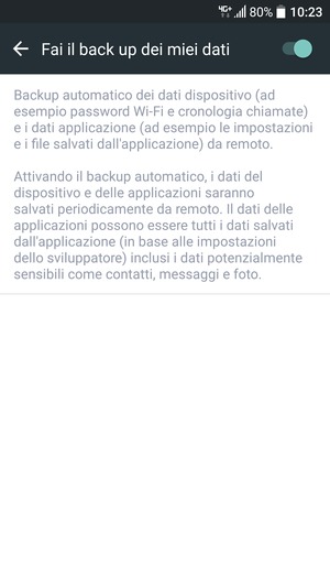 Seleziona il tasto Indietro