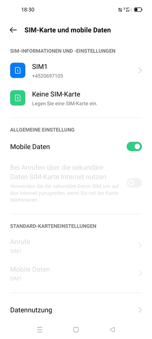 Wählen Sie SIM1 oder SIM2