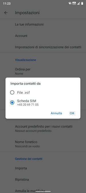 Seleziona Scheda SIM e poi OK