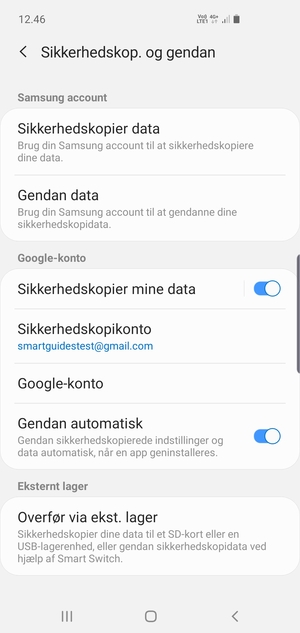 Vælg Sikkerhedskopikonto