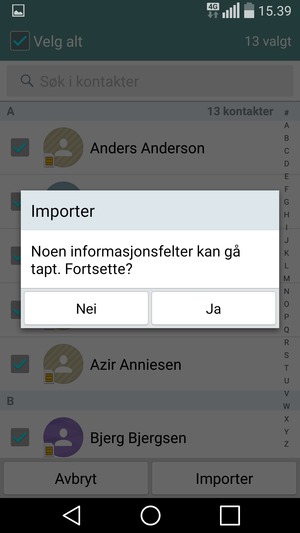 Velg Ja