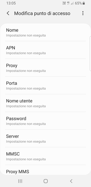 Inserisci le informazioni di Internet