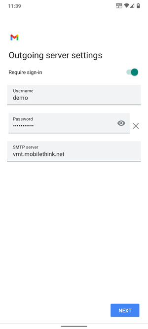Enter  Outgoing server address