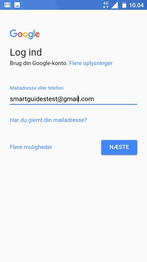 Indtast din Gmail adresse og vælg NÆSTE
