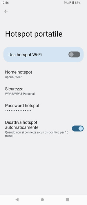 Seleziona Password hotspot