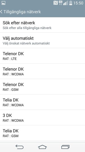 Välj en nätverksoperatör från listan