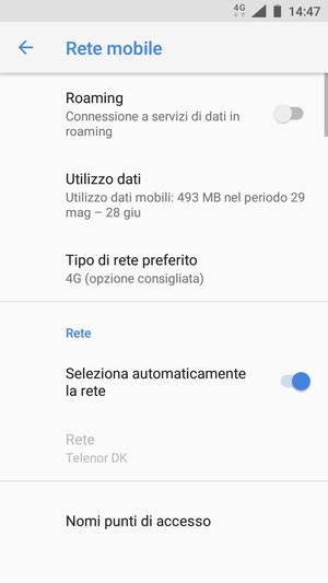 Seleziona Tipo di rete preferito