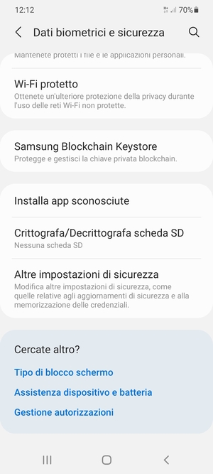 Scorri e seleziona Altre impostazioni di sicurezza