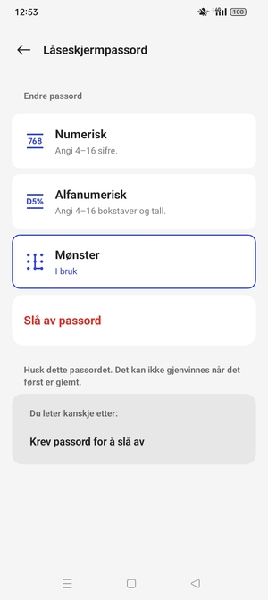 Telefonen din er nå sikret med en skjermlås