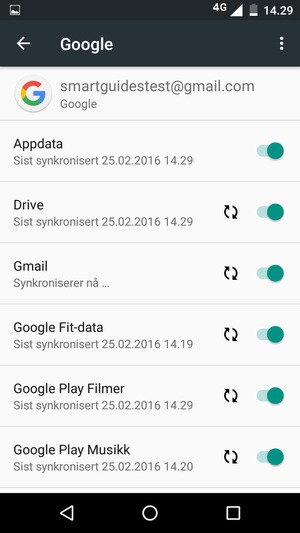 Din informasjon blir synkronisert