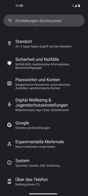 Scrollen Sie und wählen Sie System