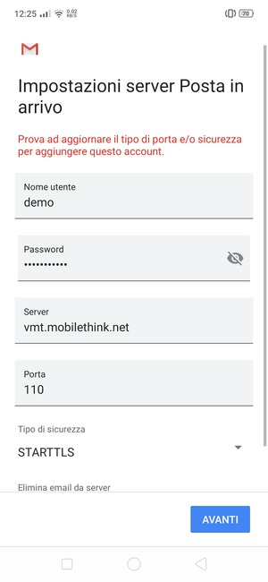 Seleziona Tipo di sicurezza