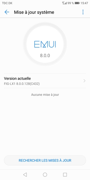 Si votre téléphone est à jour, vous verrez l'écran suivant