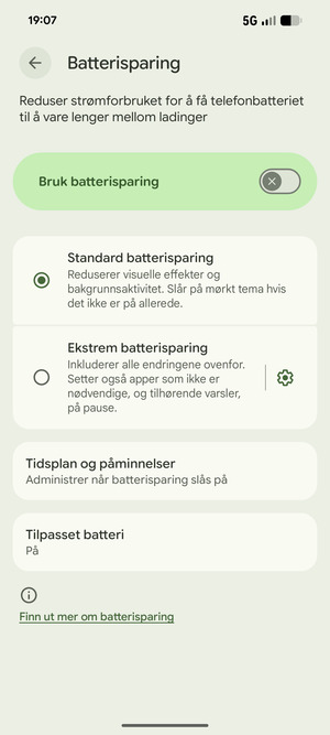 Slå på Bruk batterisparing