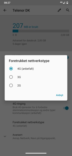 Velg ønsket alternativ