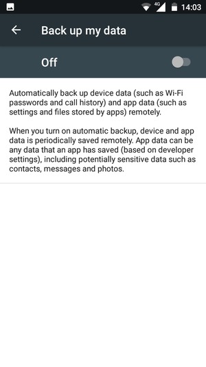 Turn on Back up my data