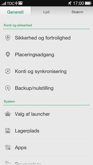 Scroll til og vælg Sikkerhed og fortrolighed