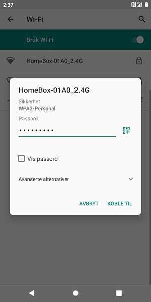Skriv inn Wi-Fi-passord og velg KOBLE TIL
