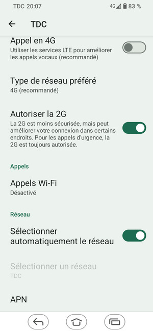 Désactiver le Sélectionner autoamtiquement le réseau
