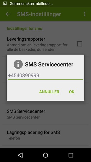 Indtast SMS Servicecenter nummeret og vælg OK