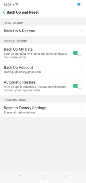 Select Back Up Account