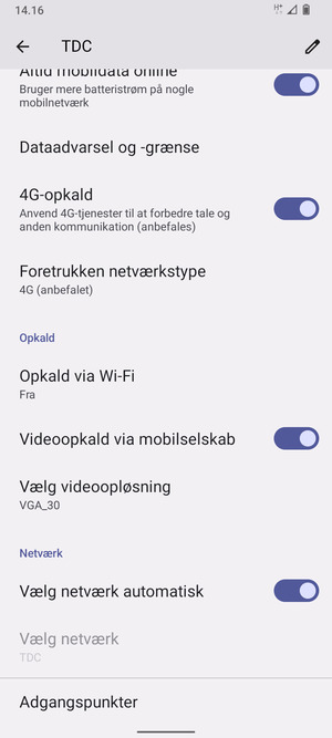 Scroll til og vælg Foretrukken netværkstype
