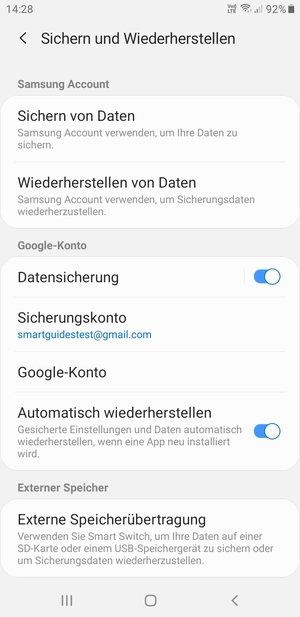 Wählen Sie Sicherungskonto