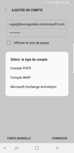 Sélectionnez Microsoft Exchange ActiveSync