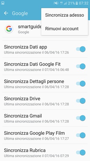 Seleziona Sincronizza adesso