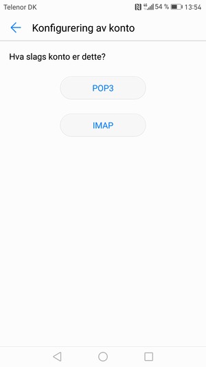 Velg POP3 eller IMAP
