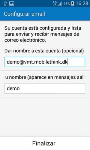 Déle a su cuenta un nombre y escriba su nombre. Seleccione Finalizar