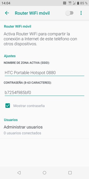 Introduzca una contraseña de punto de acceso Wi-Fi de al menos 8 caracteres